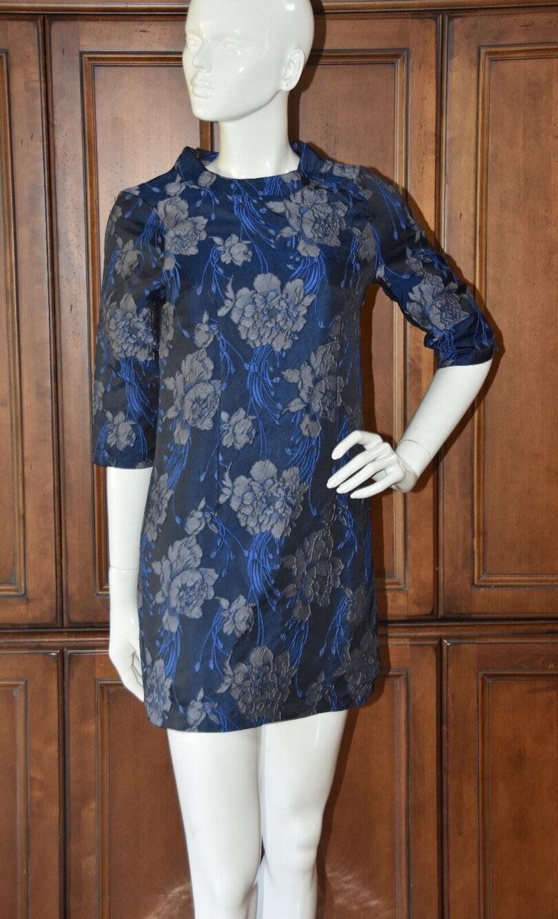ANDERSSON BELL Navy Floral Metallic Brocade Mini Dress